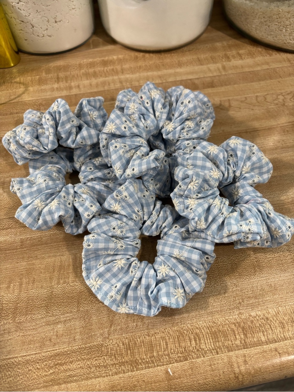 Handmade Blue Floral Checkered Scrunchies - Brand
